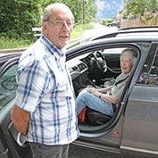 The Gamlingay and Hatleys local car scheme - Mick Marshall with client, June 2018.