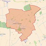 The modern day (2017) civil parish boundary of Hatley, Cambridgeshire.