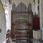 The entrance and organ in Hatley St George church, Hatley St George, Cambridgeshire / 13th September 2018.