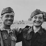 Italian prisoners of war like these two worked on farms in Hatley during World War II – image from The Times/PA.