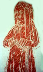 Brass rubbing of Catherine Docwra. The brass was formerly in St Denis' church, East Hatley and moved to Hatley St George after St Denis' was closed in 1986.