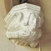 Roof boss in Hatley St George church, Cambridgeshire. There are eight in all, four pairs of male and female.