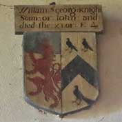 Three shields of the St George family in Hatley St George church, Cambridgeshire. In all there are 28 shields in the church – 20 of the St George family and eight of the Cotton family.
