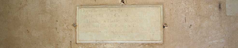 St Denis' church East Hatley, Cambridgeshire – the William Cray Say (1696-1751) tablet in the west wall. He was rector of St Denis' and Hatley St George church for 29 years. It is one of only two memorials still in the church.