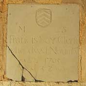 St Denis' church East Hatley, Cambridgeshire – the Francis Say Clerk (1647-1705) tablet in the vestry. He was rector of St Denis' for 16 years. It is one of only two memorials still in the church.