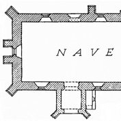 Plan of St Denis' church, East Hatley, Cambridgeshire - this 1968 drawing is from 'An Inventory of the Historical Monuments in the County of Cambridgeshire, Volume 1, West Cambridgeshire'.