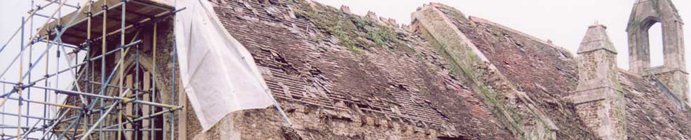 St Denis' church East Hatley, Cambridgeshire – in February 2003 after all the ivy had been removed and showing what a terrible state it was in.