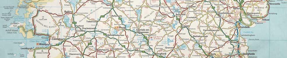 Map of Ireland – centered on Carrick on Shannon, County Leitrim.