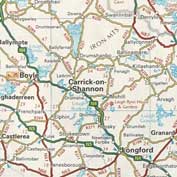 Map of Ireland – centered on Carrick on Shannon, County Leitrim.
