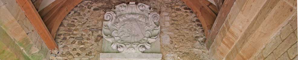 St Denis' church, East Hatley – the newly cleaned Downing plaque, 13th April 2018. It's in the porch, above the door. Above the date is a cartouche of the arms of Sir George Downing, then owner of the estate of East Hatley.