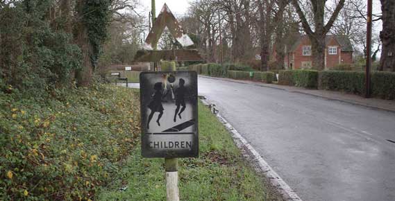 One of the 'Children' signs in Hatley St George, Cambridgeshire – it was stolen on 6th January 2019 and we'd like it back please.