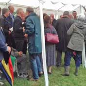 St Denis' church East Hatley, Cambridgeshire – the crowded marquee at the handover of St Denis' to the FoFC by South Cambridgeshire District Council, the previous owners of the church – 11-7-17.