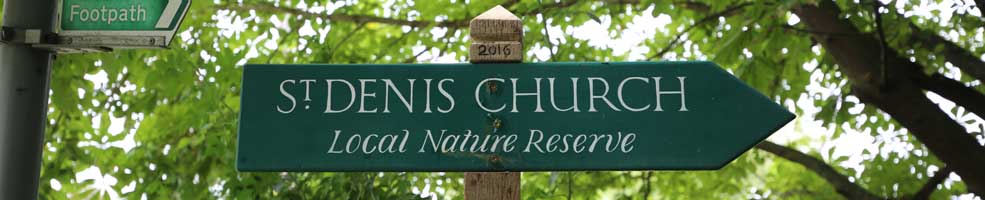 St Denis' church East Hatley, Cambridgeshire – nature reserve sign + new post.