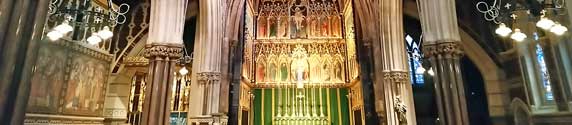 All Saints, Margaret Street, London – the interior, looking towards the magnificent altar piece at the east end and dating from 1909.