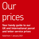 Royal Mail – Price list, updated April 2021, for UK and International postage – A4 sheet.