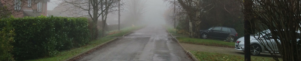 East Hatley on a dank, foggy day (19th December 2021) to head up the text on Hatley Parish Council's declaration of a climate emergency.