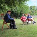 The Covid-19 pandemic meant no Hatley Coffee Mornings for some time until Mervyn organised one on the playing field in Hatley St George – 4th August 2020 – from memories of Hatley, by Mervyn Lack, July 2022. Photo: Peter Mann.